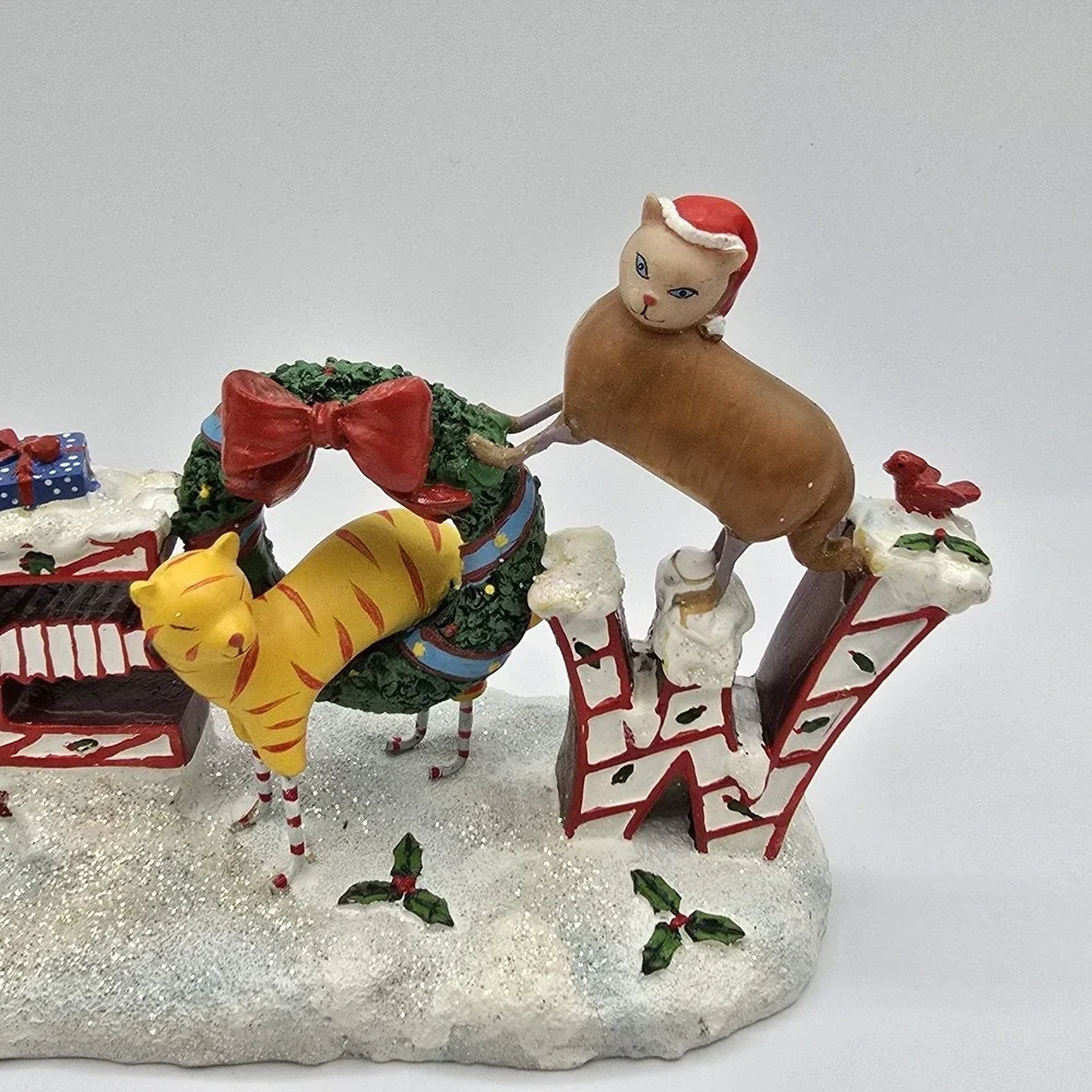 Whimsical Christmas 7.5 in Meow Cat Kittens Shelf‎ Sitter Figurine Sign